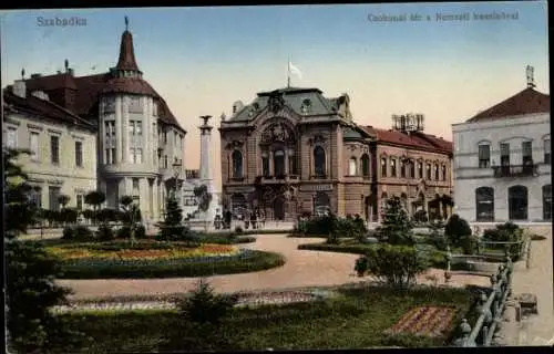 Ak Szabadka Subotica Serbien, Csokonai ter a Nemzeti kaszinoval