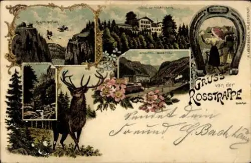 Litho Thale im Harz, Rosstrappe, Rosstrappfelsen, Hotel, Bodetal