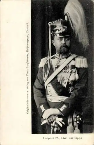 Ak Leopold IV, Fürst zur Lippe, Portrait in Uniform, Orden