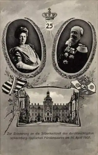 Ak Fürst Georg und Fürstin Marie Anna zu Schaumburg-Lippe, Silberhochzeit 1907, Portrait