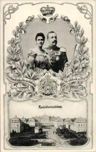 Ak Fürst Friedrich und Fürstin Bathildis zu Waldeck-Pyrmont, Portrait, Residenzschloss