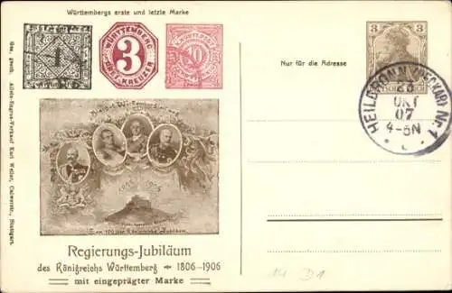 Ganzsachen Ak Regierungs-Jubiläum des Königreichs Württemberg 1906