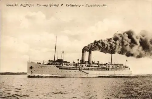 Ak Svenska angfärjan Konung Gustav V. Trälleborg Sassnitzrouten, Fährschiff