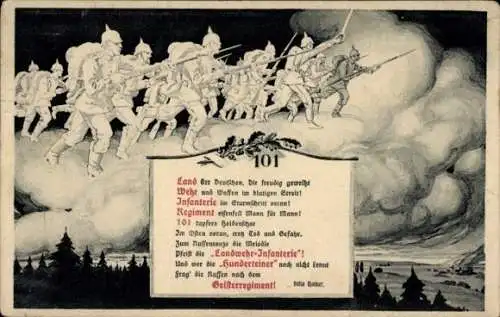 Ak Landwehr Infanterie Regiment 101 Graudenz, Gedicht von Felix Renker, Geisterregiment