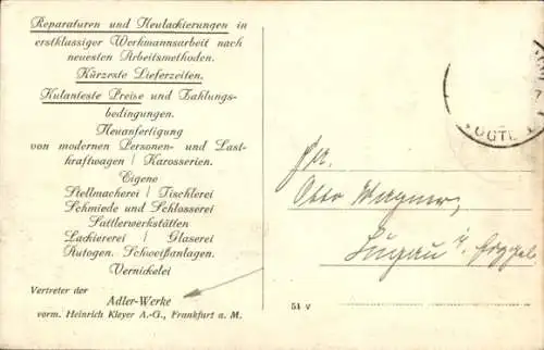 Ak Karosserie-Fabrik Oscar Schneider & Söhne, Reichenbach i. V., Adler-Werke