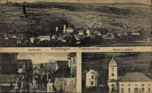 Ak Köddingen Feldatal in Hessen, Kirche, Schule, Dorfstraße