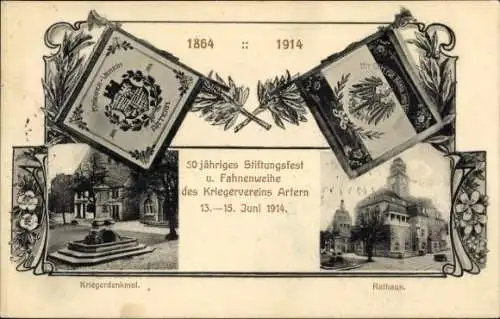 Ak Artern an der Unstrut, 50 jähriges Stiftungsfest und Fahnenweihe, Kriegerverein 1914