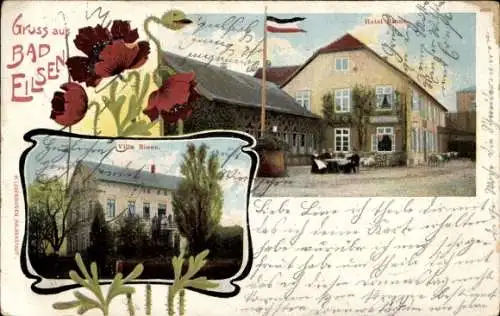 Ak Bad Eilsen im Kreis Schaumburg, Hotel und Villa Rinne, Außenansicht, Gäste, Mohnblumen