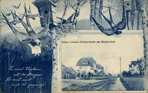 Ak Friemersheim Duisburg im Ruhrgebiet, Villen-Kolonie, Schwalben