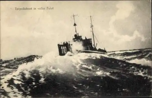 Ak Deutsches Kriegsschiff, Torpedoboot Nr. 110 in voller Fahrt, Kaiserliche Marine