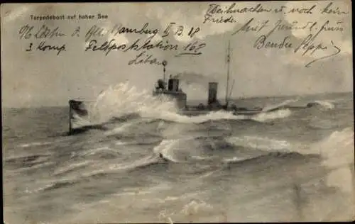 Ak Deutsches Kriegsschiff, Torpedoboot auf hoher See, Kaiserliche Marine