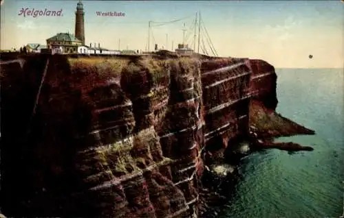 Ak Nordseeinsel Helgoland, Westküste, Leuchtturm