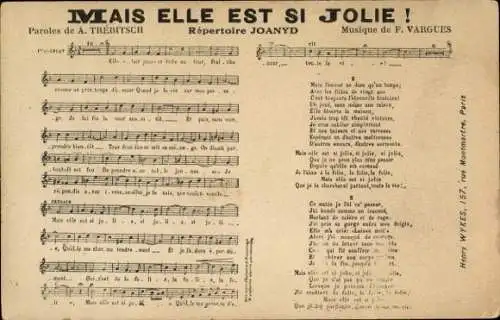 Lied Ak Mais elle est si Jolie, Text A. Trebitsch, Musik F. Vargues
