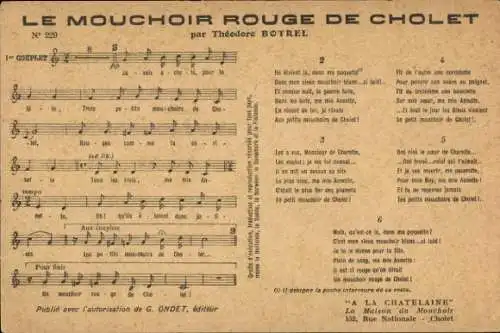 Lied Ak Le mouchoir rouge de Cholet, Théodore Botrel