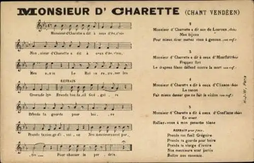 Lied Ak Monsieur de Charette, Chant Vendeen