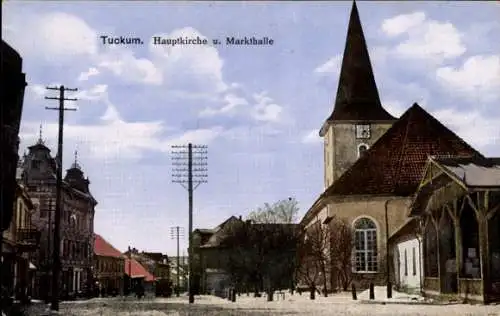 Ak Tukums Tuckum Lettland, Hauptkirche und Markthalle