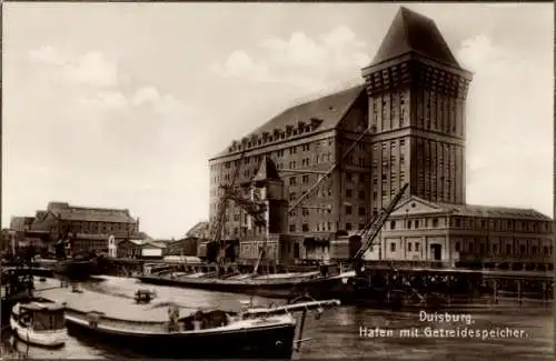 Ak Duisburg im Ruhrgebiet, Hafen, Getreidespeicher