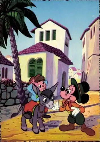 Ak Walt Disney, Mickey Mouse, Esel, Reiter