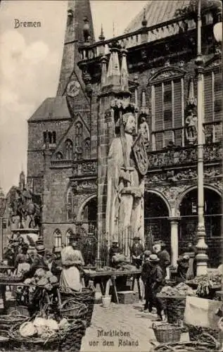Ak Hansestadt Bremen, Marktleben vor dem Roland