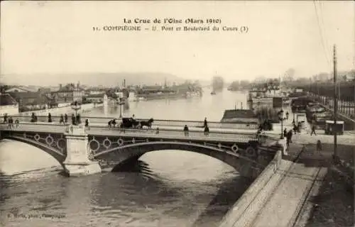 Ak Compiègne Oise, Brücke, Boulevard du Cours, Hochwasser 1910