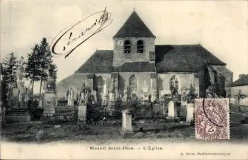 Ak Mesnil Saint Père Aube, Kirche, Friedhof