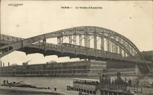 Ak Paris, Viaduc d'Austerlitz, Metro, Ausflugsboot