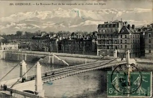 Ak Grenoble Isère, Neue Hängebrücke, Alpenpanorama