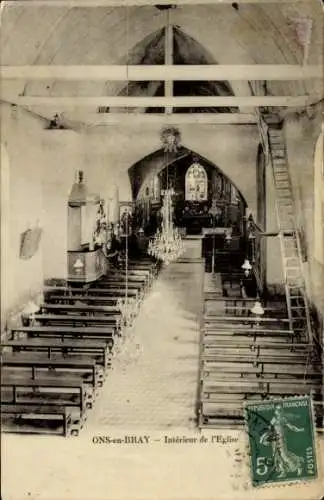 Ak Ons en Bray Oise, Kirche, Innenansicht