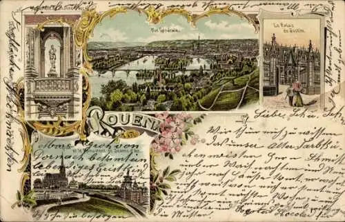 Ak Rouen Seine Maritime, Gesamtansicht, Justizpalast, Monument Jeanne d'Arc