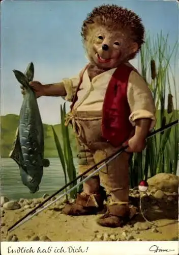 Ak Mecki der Igel beim Angeln, Fisch, Endlich hab ich Dich