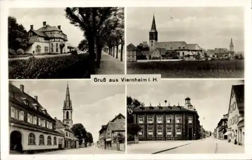 Ak Viernheim in Hessen, Straßenpartie, Kirche, Postamt, Rathaus