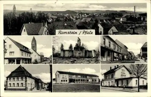 Ak Ramstein Miesenbach in der Pfalz, Gesamtansicht, Kriegerdenkmal, Kirche, Teilansichten