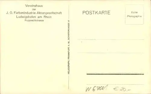 Ak Ludwigshafen am Rhein, Vereinshaus der I. G. Farbenindustrie AG, Rupprechtstraße