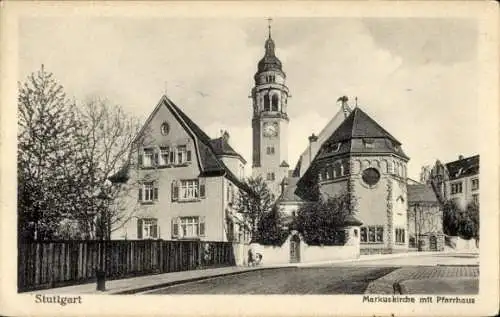 Ak Stuttgart in Württemberg, Markuskirche mit Pfarrhaus
