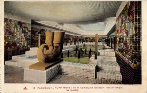 Ak CGT Dampfer Normandie, la piscine