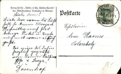 Künstler Ak Stöwer, Willy, Deutsches Kriegsschiff, SMS Emden, Kleiner Kreuzer, Gedicht