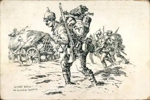 Künstler Ak Reich, A., Auf der serbischen Landstraße, deutsche Soldaten, Kaiserreich