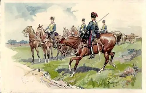 Künstler Litho Deutsche Soldaten zu Pferden, Ulanen, Kaiserzeit