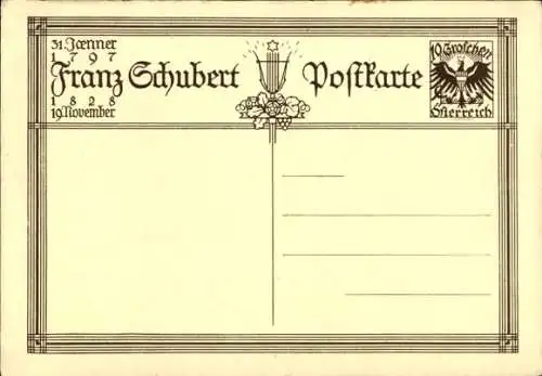Ganzsachen Künstler Ak Österreichischer Komponist Franz Schubert, Portrait
