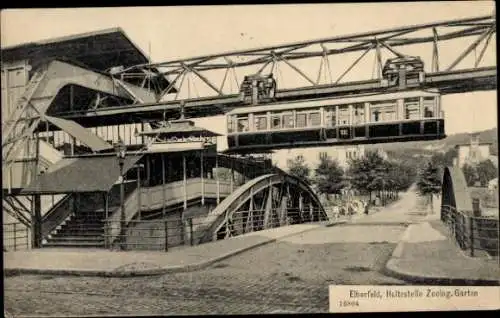 Ak Elberfeld Wuppertal, Schwebebahn, Haltestelle Zoologischer Garten, Brücke