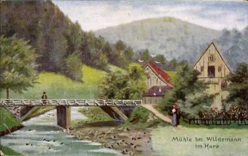Ak Wildemann Clausthal Zellerfeld im Oberharz, Mühle, Brücke