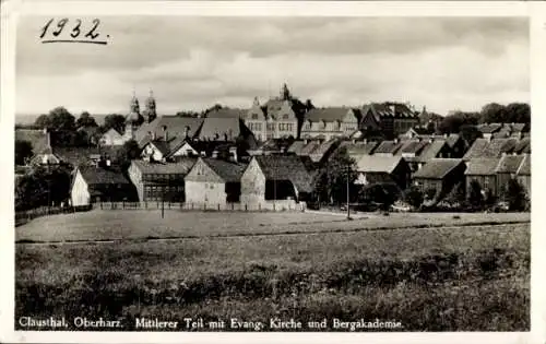 Ak Clausthal Zellerfeld im Oberharz, Mittlerer Teil, Evangelische Kirche, Bergakademie