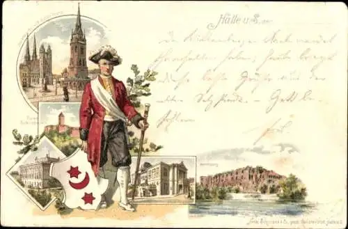 Vorläufer Litho Halle an der Saale, Marktkirche, Universität, Burgruine Giebichenstein