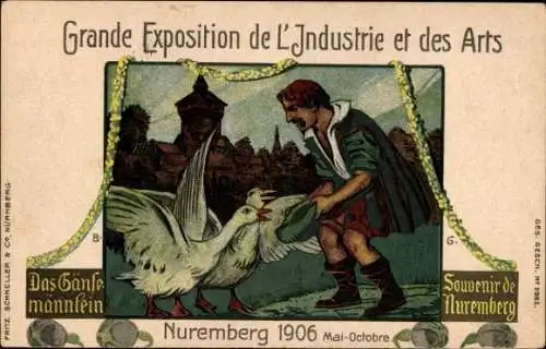 Künstler Ak Nürnberg, Jubiläums Landes Ausstellung 1906, Das Gänsemännlein