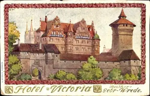 Künstler Ak Nürnberg in Mittelfranken Bayern, Hotel Victoria, Bes. Gebr. Wrede