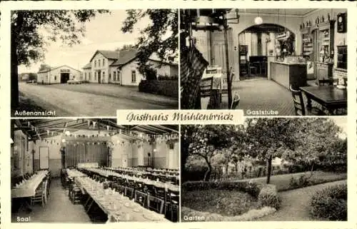 Ak Flensburg, Gasthaus Mühlenbrück, Außenansicht, Gaststube, Saal, Garten