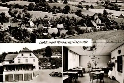 Ak Weickersgrüben Gräfendorf in Unterfranken, Panorama, Pension Zum Grünen Baum, Speisesaal