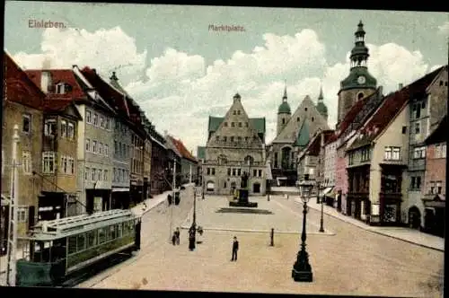 Ak Lutherstadt Eisleben, Marktplatz, Straßenbahn