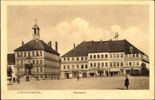 Ak Bischofswerda in Sachsen, Marktplatz, Rathaus, Modewaren Richard Meissner, Papierhandlung
