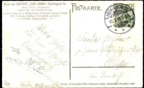 Ak Oberlungwitz in Sachsen, Gasthof Zum Lamm, Inh. Otto Uhlmann